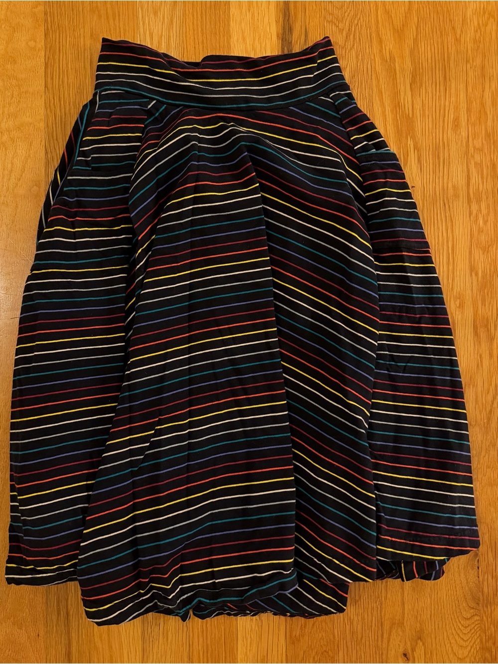 Effie's Heart Black Multicolor Striped Cotton Jersey Pleated Skirt